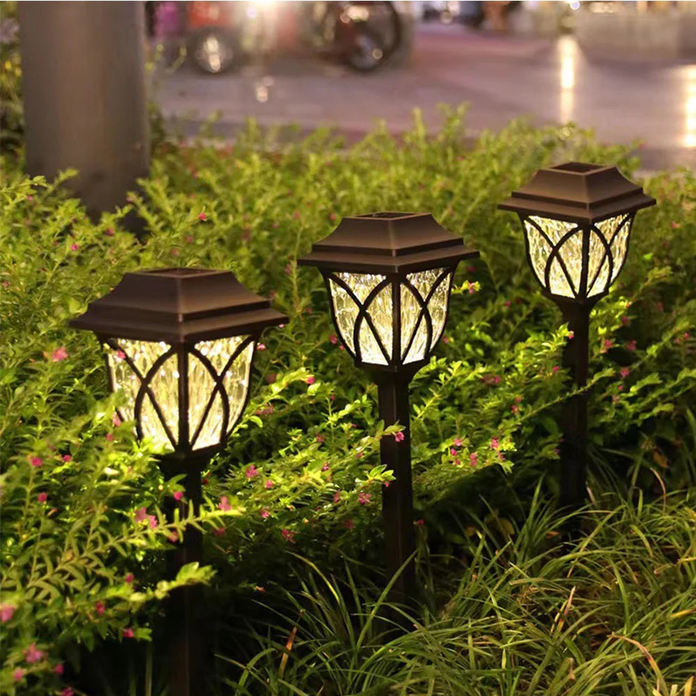 LED Solar Lawn Lights 2pcs/Lot Outdoor Waterproof Warm Light Garden Courtyard Walkway Path Villa Landscape Projection Lamps