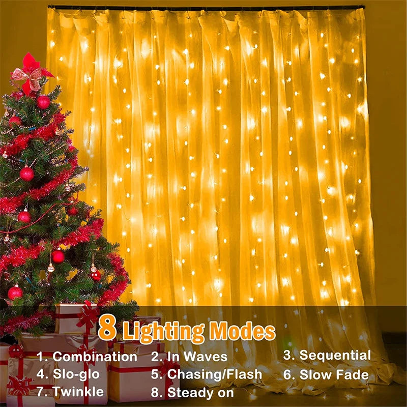 Solar Curtain Light Outdoor Waterproof Solar Fairy Garland String Lights for Garden Yard Pavilion Wedding Party Holiday Decor