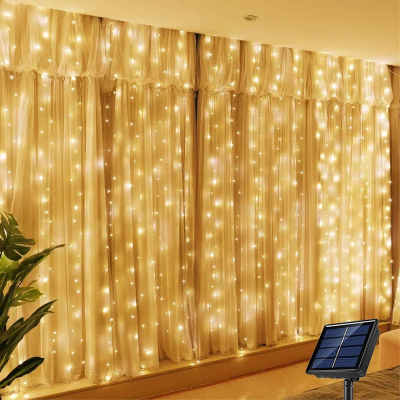 Solar Curtain Light Outdoor Waterproof Solar Fairy Garland String Lights for Garden Yard Pavilion Wedding Party Holiday Decor